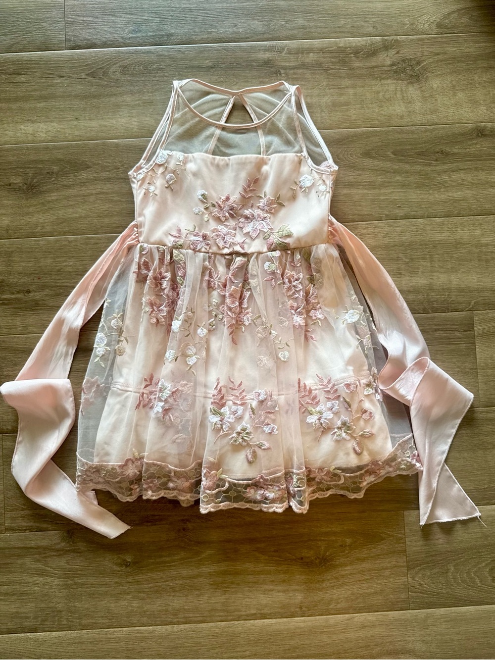 Crystal Doll Pink Floral Embroidered Dress Girls 7 – Lace Hem Party Dress